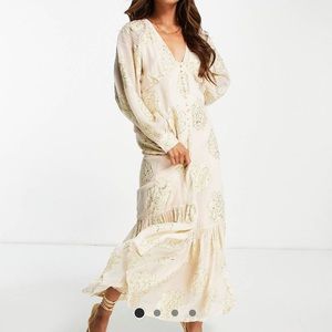 ASOS DESIGN gold embroidered tea maxi dress